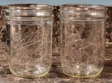 Vintage Ball Fruit Pattern Clear Wide Mouth Pint Mason Jar - LOT OF 2 Variations