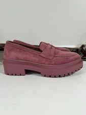 Patina Portland Loafers Women Pink Suede Chunky Lug Sole Penny Comfort Leather