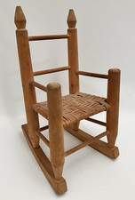 Mini mecedora de madera vintage asiento tejido niño primitivo muñeca rústica granja