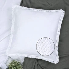 Quilted Euro Sham White Set of 2 Muslin Cotton 26×26 European Pillow Cover 