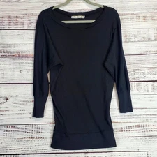 Michael Stars Black Silk Cotton Cashmere Sweater OS Dolman Sleeve Dark Academia