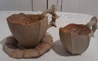 Vtg. Barbara Walch Pinch Pottery Lot of 3 pieces Cups Saucer Signed Whimsical — photo 1