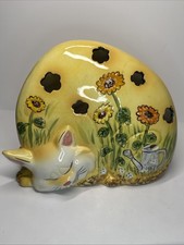 Whimsical Sleeping Cat Ceramic Lamp for Tealight Candle