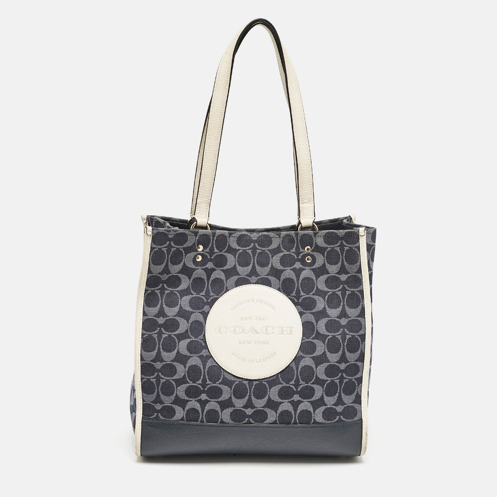 Coach Blue-White Signature Denim & Leather Dempsey Tote Bag