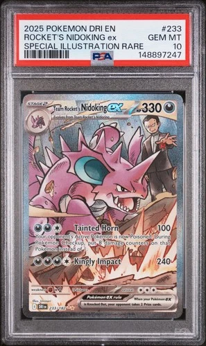 2025 POKEMON DRI EN-DESTINED RIVALS #233 TEAM ROCKET'S NIDOKING EX PSA 10