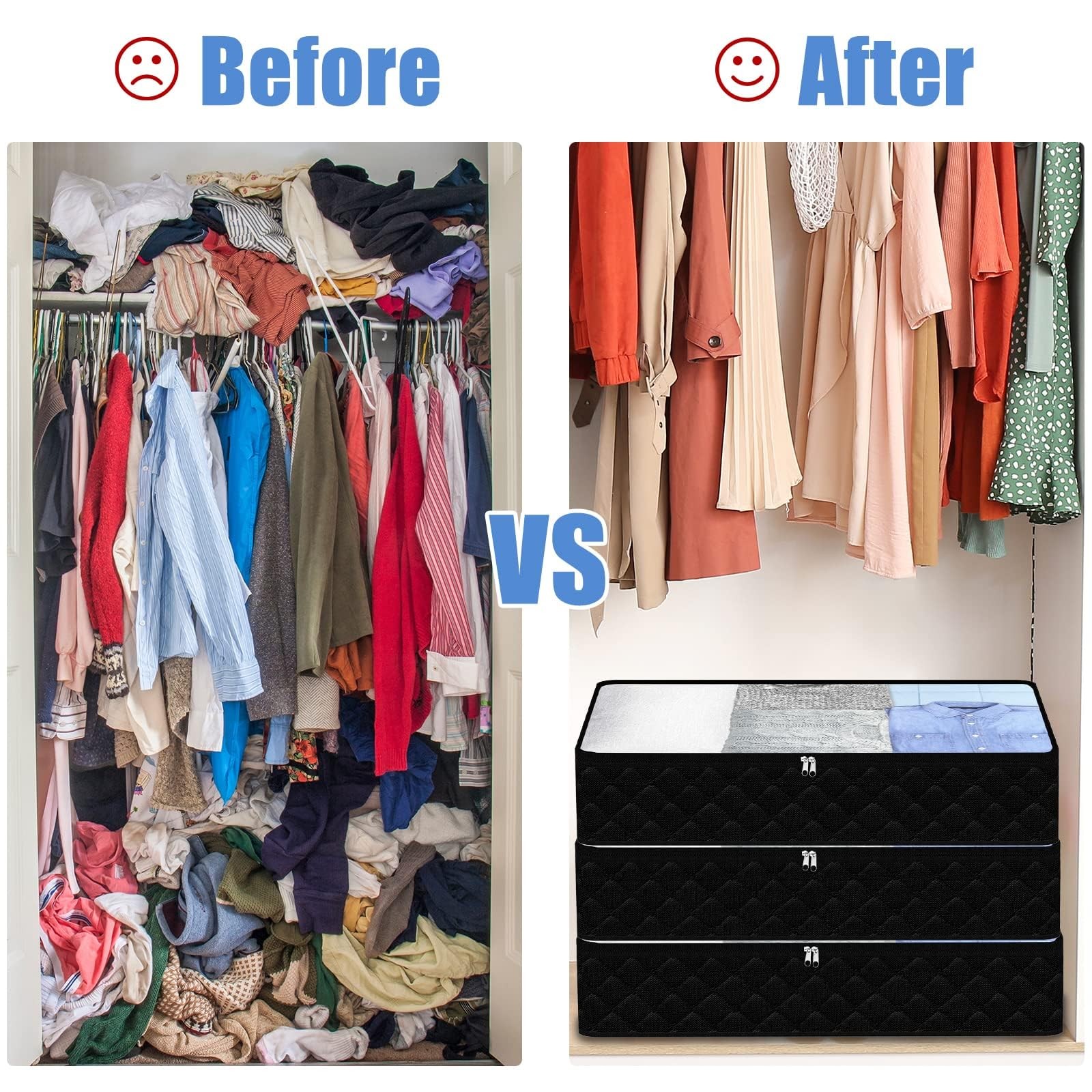 4 Pack Black Underbed Storage Bags with Clear Window and 2 Reinforced Handles...