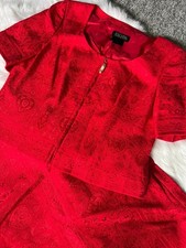 ESCADA Vintage Red Jacquard Suit 80s 90s 2 Piece Set Skirt
