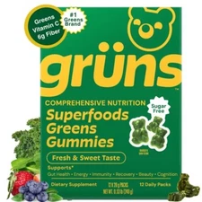 Grüns Adult Low Sugar Superfoods Greens Gummies - 96ct/12 Servings