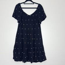 LOFT 2023 Dotted Tiered Double Scoop Neck Swing Dress Women's Size Small T