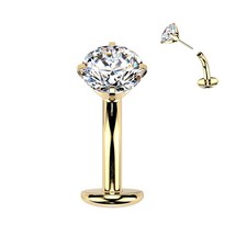 Titanium Threadless Floating Base Belly Button Ring With Prong CZ Top