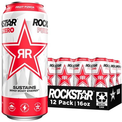 Zero Sugar Energy Drink, Fruit Punch Flavor, Caffeine & Taurine, 16oz Cans, 12 P