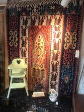 Antique Turkish Konya Kilim Prayer Rug, Rams Horn motif,Fine Wool Goat,Veg Dye