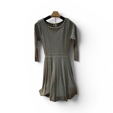 Women's/Teens Gray Knit Sweater Dress 3/4 Sleeve Round Neck Fit & Flare Knee