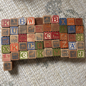 Vintage Wooden Alphabet Blocks Lot - Letters & Animal Pictures (Pony)