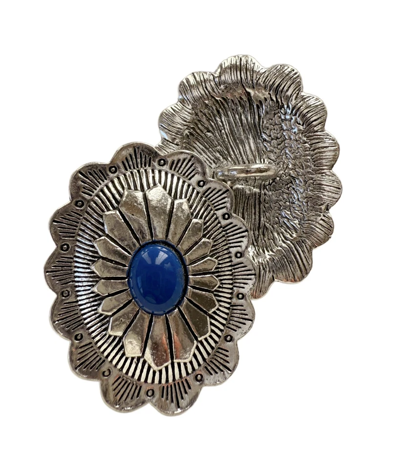 2PC Antiqued Silver Dark Blue Metal Buttons Sewing Button with Shank 30x43mm - Image 3 of 4