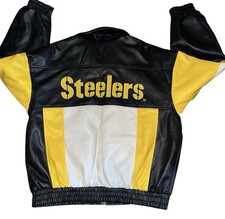 Pittsburgh Steelers Jacket Mens L Black Faux Leather NFL Football VTG Game Day