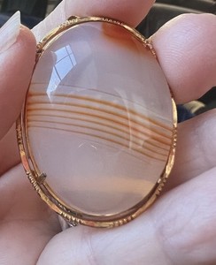 Authentic Vintage Scottish Banded Agate Soft Colors Oval Cab Pin Pendant Gold Plated 1960s