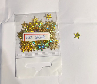 100 Sterne ca. 10 mm gelb gold Effekt Glitzer Weihnachten basteln Karten Nähen