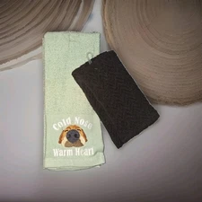 EMBROIDERED KITCHEN TOWEL SET DOG "COLD NOSE WARM HEART" PLUS TEXTURED ACCENT...