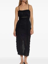 LoveShackFancy Celadine Lace Insert Midi Dress, Black