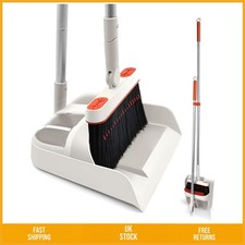 Image of Professional Long Handled Dustpan and Brush Set Rotating 180 Degree 54in Grey