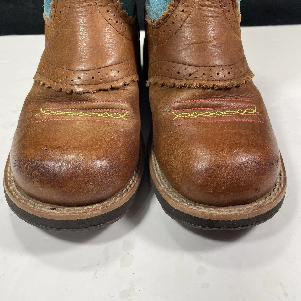 ARIAT Fatbaby Western Kids Boots Leather Tan Blue 10016241 Riding Slip On Sz 1.5 - Image 4 of 4