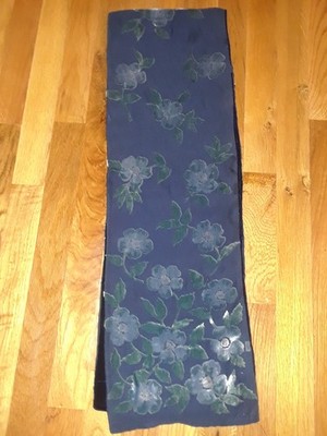 Memar Blue Floral Burn Out Velvet Double Sided Silk Blend Oblong Scarf 58'' Italy