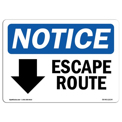 Escape Route [Down Arrow] With Symbol OSHA Notice Sign Metal Plastic Decal