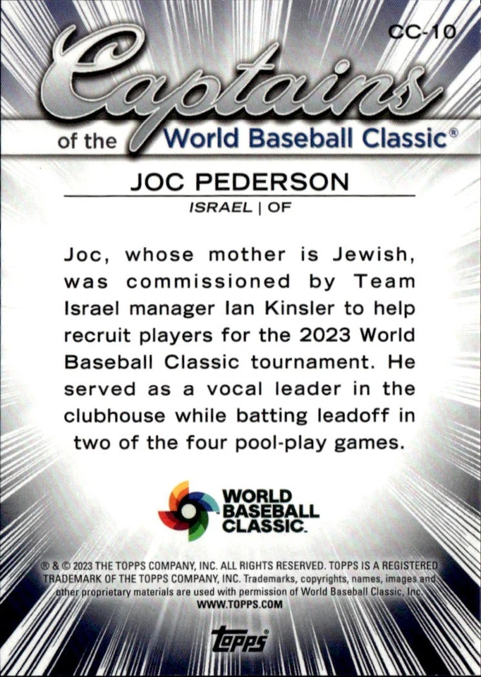 2023 Topps World Baseball Classic Joc Pederson #CC-10 Captains of the Classic - Image 2 of 2