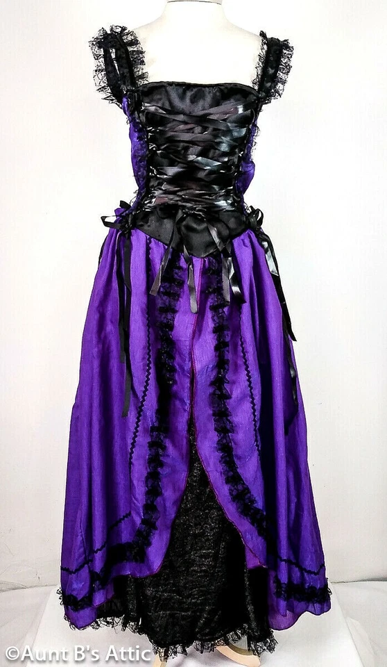 维多利亚哥特式连衣裙 1 件无袖紫色和黑色长款服装连衣裙 SM — 第 2/4 张图片