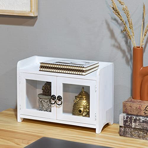 E Storage Cabinet Mini Countertop Cabinet Distressed Wood Organizer For Kitchen - Picture 8 of 9