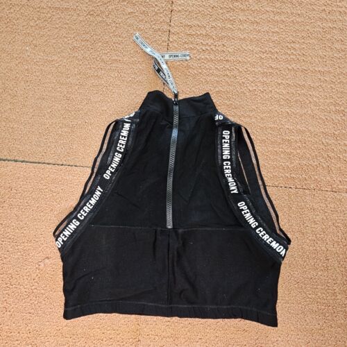 Opening Ceremony Sport Activewear Womens Cropped Top Zip Medium Black Sheer O8a - Picture 2 of 10
