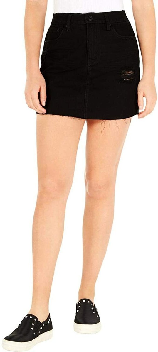 Vanilla Star Juniors' Black Ripped Raw Hem Denim Mini Skirt Vanilla Star Juniors' Black Ripped Raw Hem Denim Mini Skirt