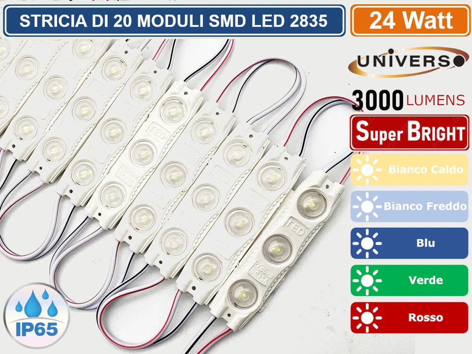 UNIVERSO STRISCIA LED 20 MODULI INDIPENDENTI 24W SMD 2835 DC12V DA ESTERNO IP65 - Immagine 2 di 4