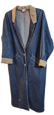 Vtg 1980s Women's Vivaldi Jeanswear Long Denim Jacket W/ Corduroy accents Size S