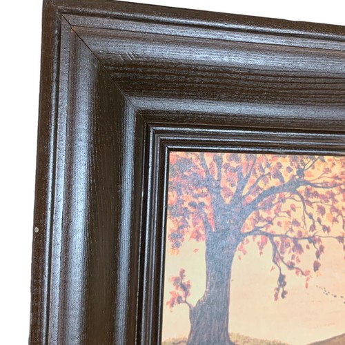 Vintage Wood Framed Wall Art 12x10 Fall Autumn Countryside Couple Walking - Picture 2 of 6