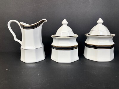 Christopher Stuart Black Dress China Creamer 2 Sugar Bowls