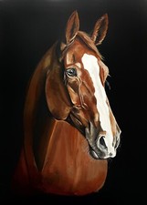 COA Original Art acrylic painting chestnut horse portrait 20