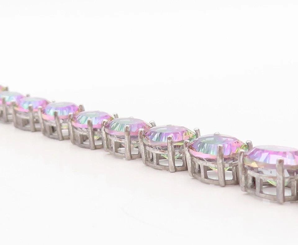 925 Sterling Silver Vintage Bracelet Round Cut Linked Mystic Topaz  BT10743 - Image 4 of 4