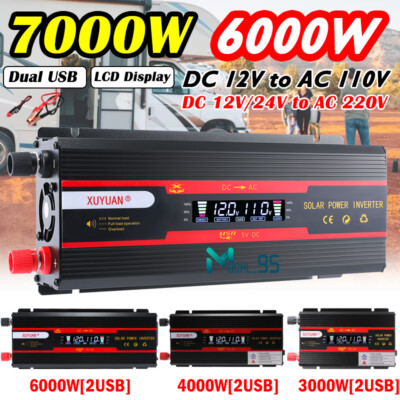 7000W Car Power Inverter DC 12/24V To AC 110/220V Pure Sine Wave Solar Converter