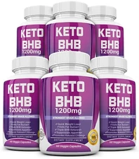 6 X KETO BHB 1200mg PURE Ketone FAT BURNER Weight Loss Diet Pills Ketosis