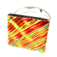 Dichroic Glass Ring Gold Copper Orange Ripple Wavy Texture Adjustable 3/4" 20mm