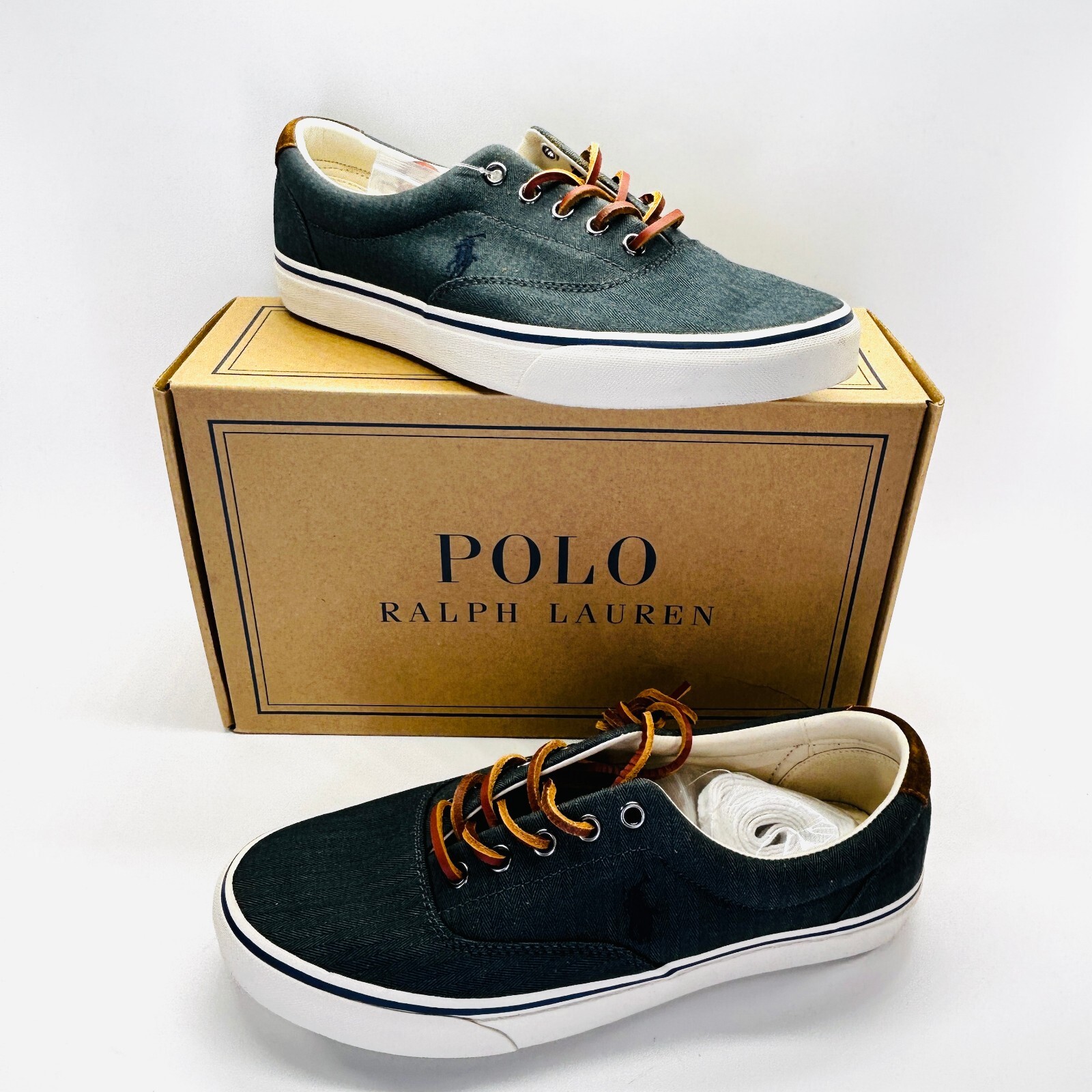 Polo Ralph Lauren Keaton Pony Sneaker taglia 7 5 Chambray scarpe a spina di pesce
