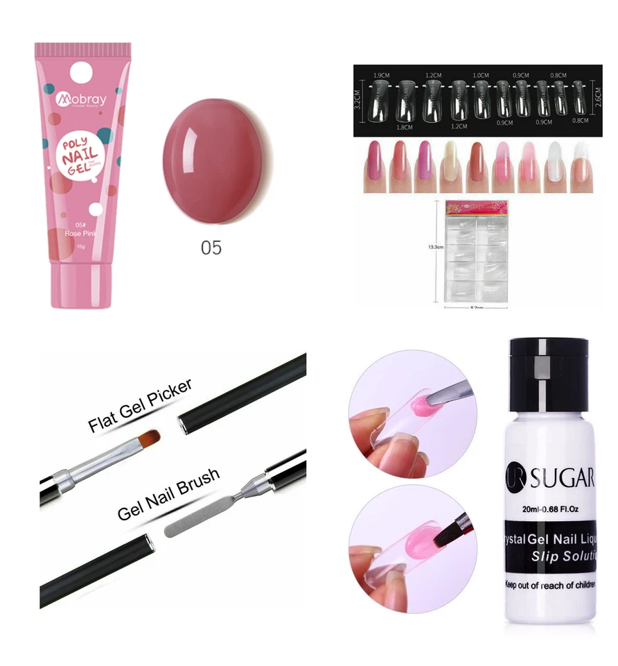 MOBRAY Poly Gel Builder Nagelverlängerung Builder Soak Off UV LED, Nagel, Rose, Set
