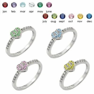 Herzring Aus Sterlingsilber Mit Geburtssteinfarbenen CZ Steinen - Bild 1 von 3