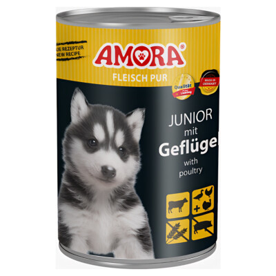 AMORA Fleisch Pur Junior mit Geflügel 400 g, Hundefutter, NEU