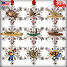 Pewter Fishing & Boats Snowflake Christmas Tree Ornaments, Made in the USA