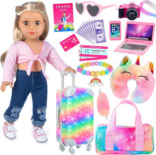 23 PCS American 18 Inch Doll Accessories Suitcase Luggage Travel Set - Rainbow S