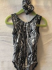 GARLAND gymnastics dance LEOTARD Child Medium BLACK WHITE MESH Super Cute 