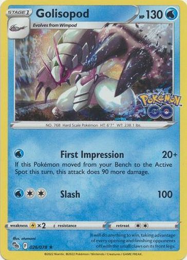 golisopod pokemon card value Pokemon Go TCG Golisopod Holo Rare 026/078